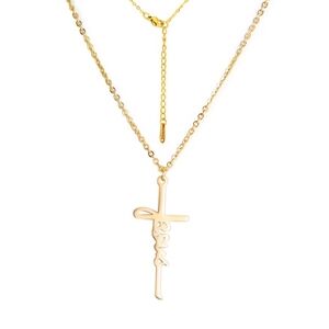 Gold Cross JESUS Script Pendant Necklace - Women's Jewelry